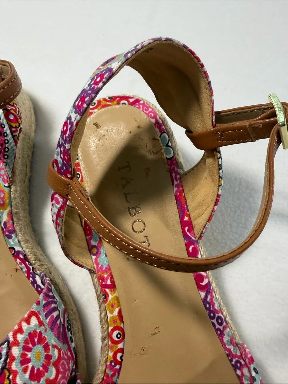 Talbots Women's Pink Patterned‎ Knot Espadrille Wedge Sandals